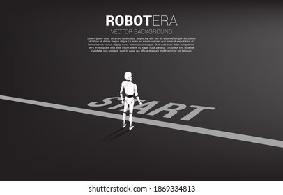 Silhouette of robot standing on start line. concept of artificial intelligence and machine learning worker technology