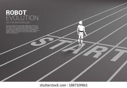 Silhouette of robot standing at start line. concept of artificial intelligence and machine learning worker technology