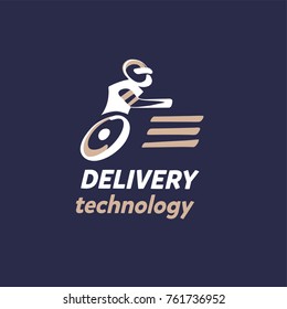 Silhouette of  robot with wheel.Concept image template logo design for fast delivery technology. Sketch vector illustration. 
