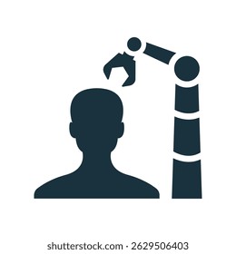 Silhouette of robotic arm interacting with human mind, symbolizing artificial intelligence and automation