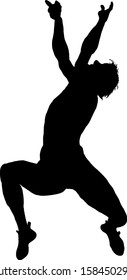 Silhouette of a rock climber hanging to an overhang. Vector illustration.