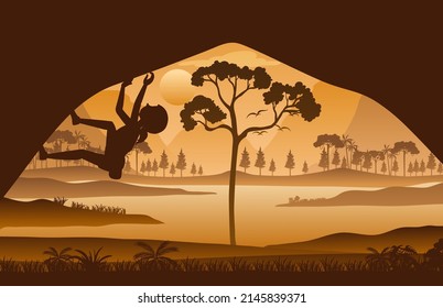 Silhouette rock climbing background illustration