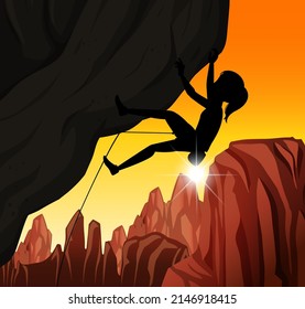 Silhouette rock climbing background illustration