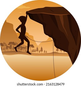 Silhouette rock climbing badge illustration