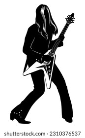 Silhouette of rock guitarist. Vector clipart isolated on white.