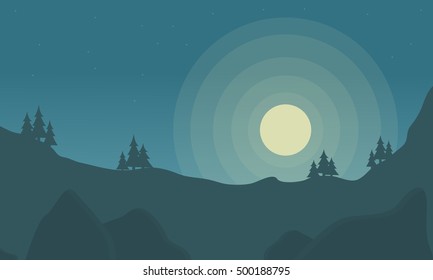 Silhouette of rock and moon landscape vector