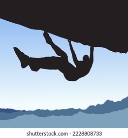 Silhouette of rock mountain climber with any equipment vector illustration