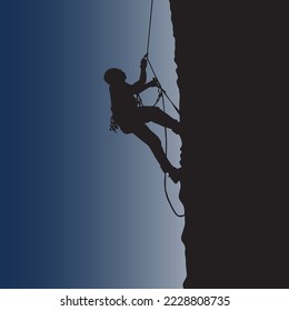 Silhouette of rock mountain climber with any equipment vector illustration
