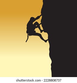 Silhouette of rock mountain climber with any equipment vector illustration