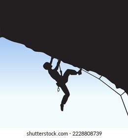 Silhouette of rock mountain climber with any equipment vector illustration