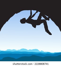 Silhouette of rock mountain climber with any equipment vector illustration