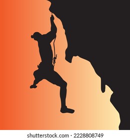Silhouette of rock mountain climber with any equipment vector illustration
