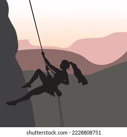 Silhouette of rock mountain climber with any equipment vector illustration