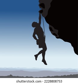 Silhouette of rock mountain climber with any equipment vector illustration