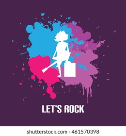 Silhouette rock musician singer on bright background vector illustration. 