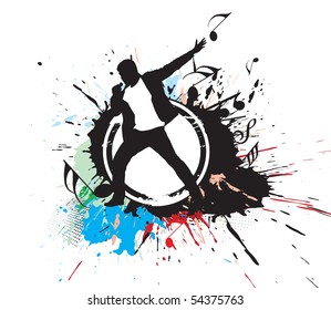 silhouette of rock singer with color wave line background, Vector Illustration,