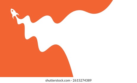 Silhouette of a rocket flying in the sky. Minimalist background. Flat design illustration. Can used fot presentation, marketing, advertising, banner, card, etc.