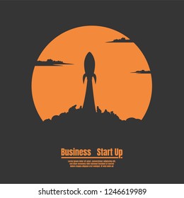 Silhouette Rocket launch, Vector illustration concept of business start up