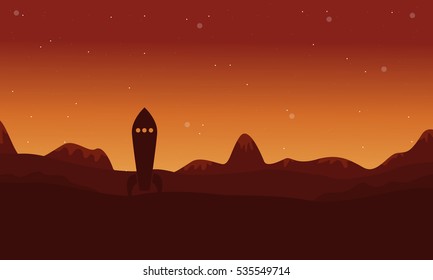 Silhouette of rocket on desert oueter space
