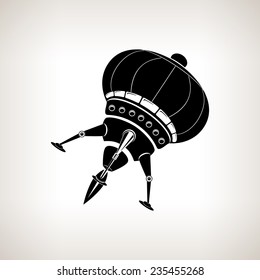 Silhouette rocket on a light background,UFO, black and white  vector illustration