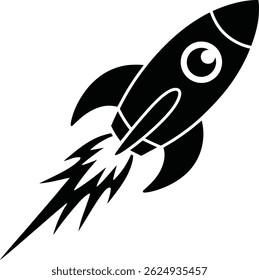 Silhueta Rocket Ship Blasting Icon ilustração de vetor