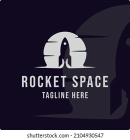silhouette rocket space at the moon logo vintage vector illustration template icon graphic design. spaceship sign or symbol for company