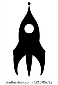 Silhouette of a rocket standing upright Starship. Rocket, spaceship - vector silhouette illustration for logo or pictogram. Spaceship to Mars for identity or icon.