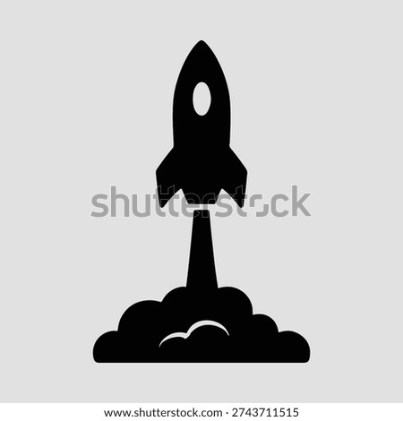 Silhouette Rocket takes off leaving cloud of smoke Illustration Vector