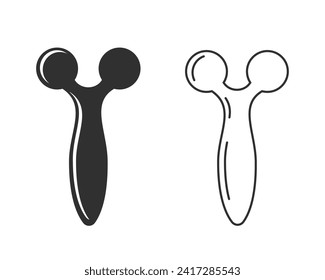 Silhouette of Roller massager line icon set. Outline icon of tool for face lifting. Black simple illustration of slimming manual stick, facial beauty instrument. Flat isolated vector pictogram