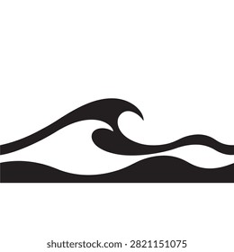 Silhouette of a rolling ocean wave, isolated on a white background, water for summer and beach themed