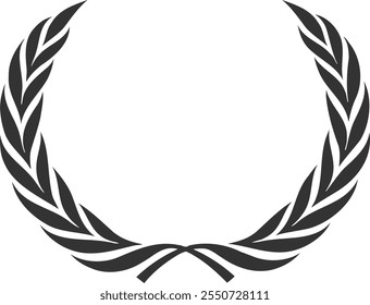 Silhouette of a Roman olive wreath in black. Logo, print, icon of an olive wreath in ancient Roman style.