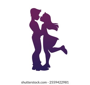 Silhouette of romantic couple embracing and kissing, symbolizing love, bonding and affection for Valentines Day holiday dating theme conveying romance and intimate connection between two loving hearts