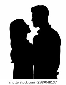 silhouette romantic couple gazing at each other