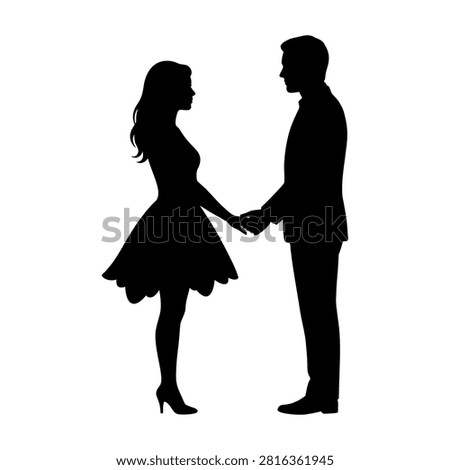 Silhouette of a Romantic Couple Holding Hands Face to Face