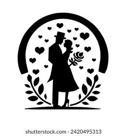 silhouette of a romantic couple, illustration of a romantic couple on Valentine's Day on a white background 