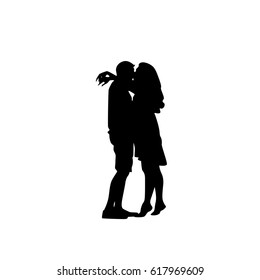 Silhouette Romantic Couple Lovers Embrace Man And Woman Kiss Flat Vector Illustration