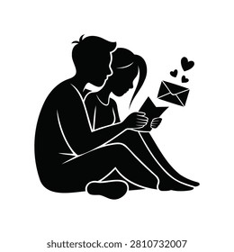 Silhouette of Romantic Couple Reading Love Letters and Book Together