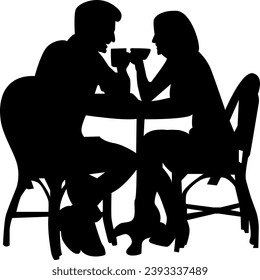 Silhouette pareja romántica sentada en una cafetería