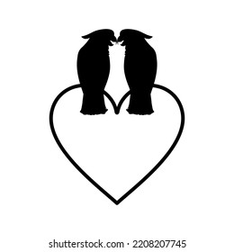 Silhouette Romantic Couple used Pair of Cockatoo Bird as a Symbol. Vector Illustration