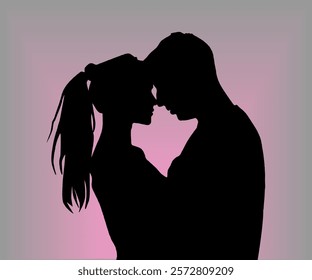 silhouette of a romantic couple. vector illustration with a gray and pink background