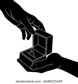 Silhouette of Romantic Engagement Ring Moment – Couple Holding Hands