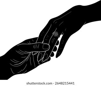 Silhouette of Romantic Engagement Ring Moment – Couple Holding Hands