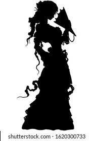 Silhouette romantic fantasy girl with a fan