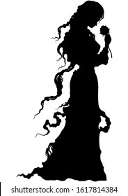 Silhouette Romantic Fantasy Girl With A Flower