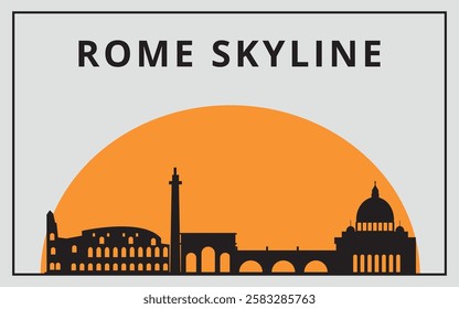 Silhouette of the Rome skyline against the backdrop of the Big Yellow Sun