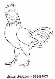 silhouette of rooster, black and white drawing, white background