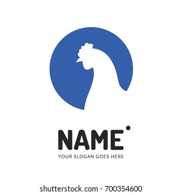 Silhouette of a rooster in a blue circle. Vector logo design. Business concept icon.