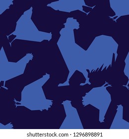Silhouette of Rooster and chickens (Seamless vector)