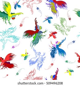 Silhouette of a rooster .  Cock sketch, hand drawing. Symbol of New Year 2017. Seamless vector pattern.