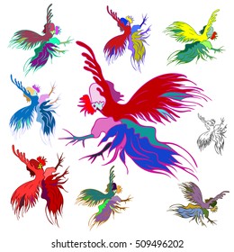 Silhouette of a rooster.   Elements for Christmas cards.  Vector design. Isolated on white background.